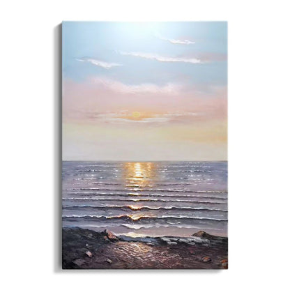 Serene Ocean Sunset: Captivating Landscape Oil Painting for Tranquil Home Decor