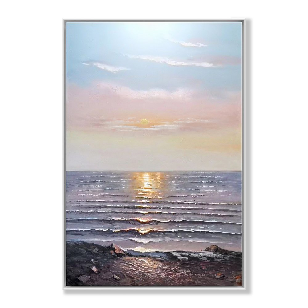 Serene Ocean Sunset: Captivating Landscape Oil Painting for Tranquil Home Decor