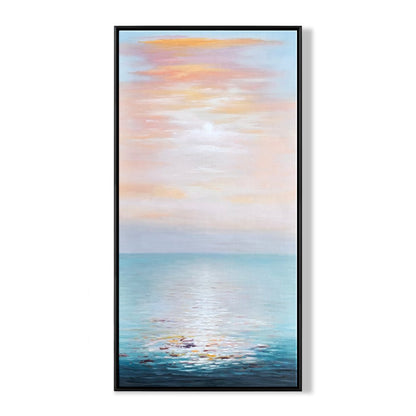 Tranquil Ocean Sunrise: Serene Seascape Oil Painting for Coastal Decor