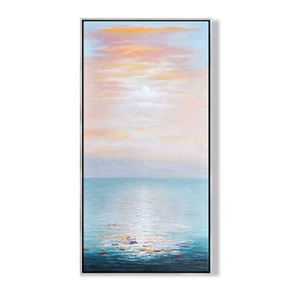 Tranquil Ocean Sunrise: Serene Seascape Oil Painting for Coastal Decor
