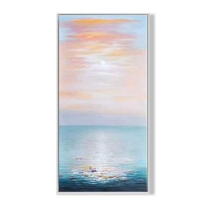 Tranquil Ocean Sunrise: Serene Seascape Oil Painting for Coastal Decor