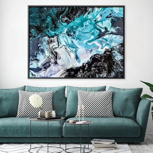 Abstract Ocean Wave Art - Vibrant Blue and Black Oil Painting for Home Decor
