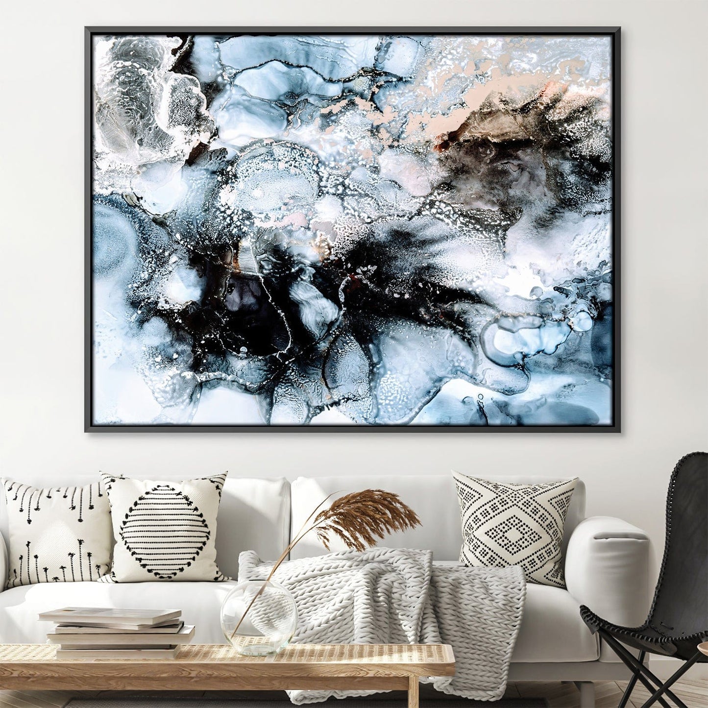 Abstract Blue and Black Oil Painting for Modern Home Decor