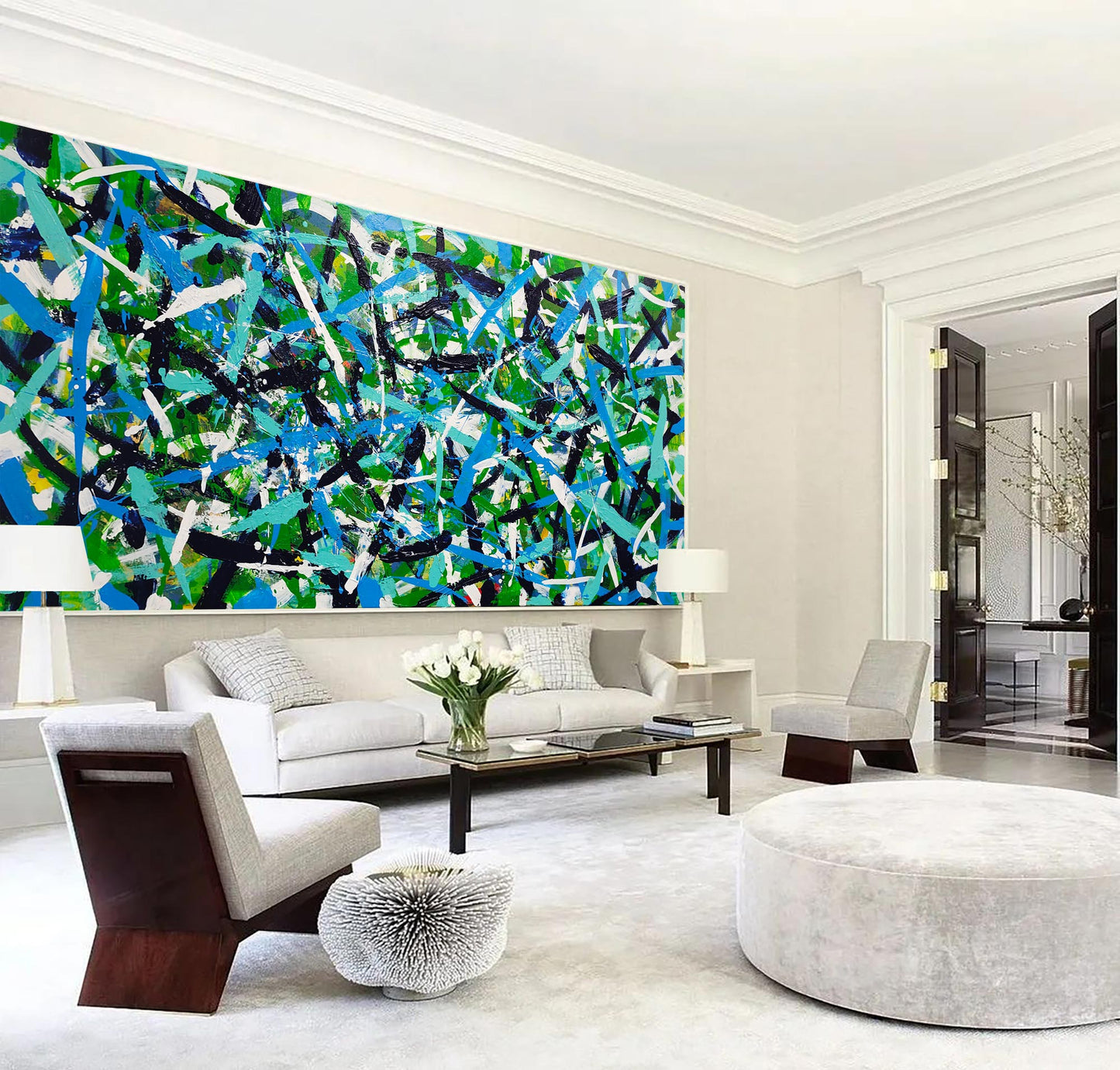 Vibrant Green Abstract Oil Painting for Modern Home Decor