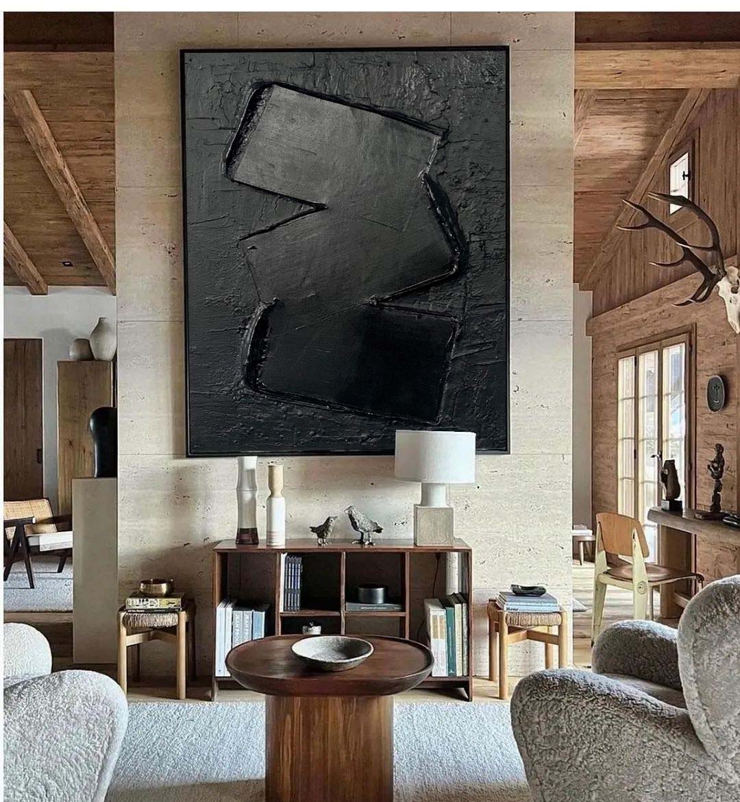 Abstract Black Minimalist Oil Painting for Modern Home Decor and Art Collection