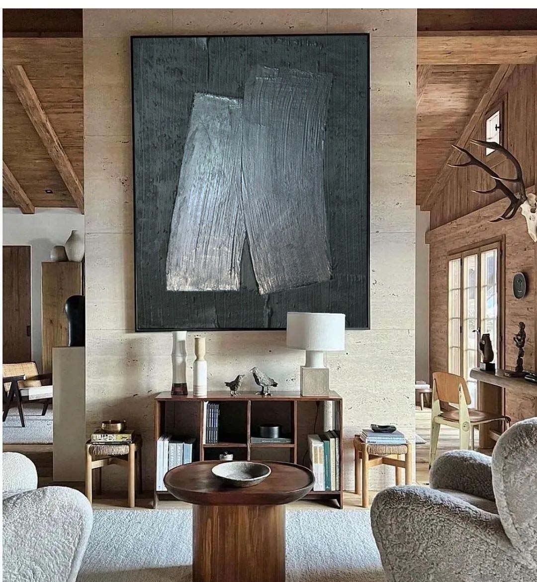 Sleek Black Minimalist Oil Painting for Modern Home Decor and Artistic Expression