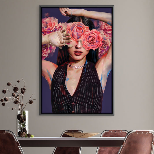 Vibrant Floral Elegance - Contemporary Oil Painting of Woman with Roses
