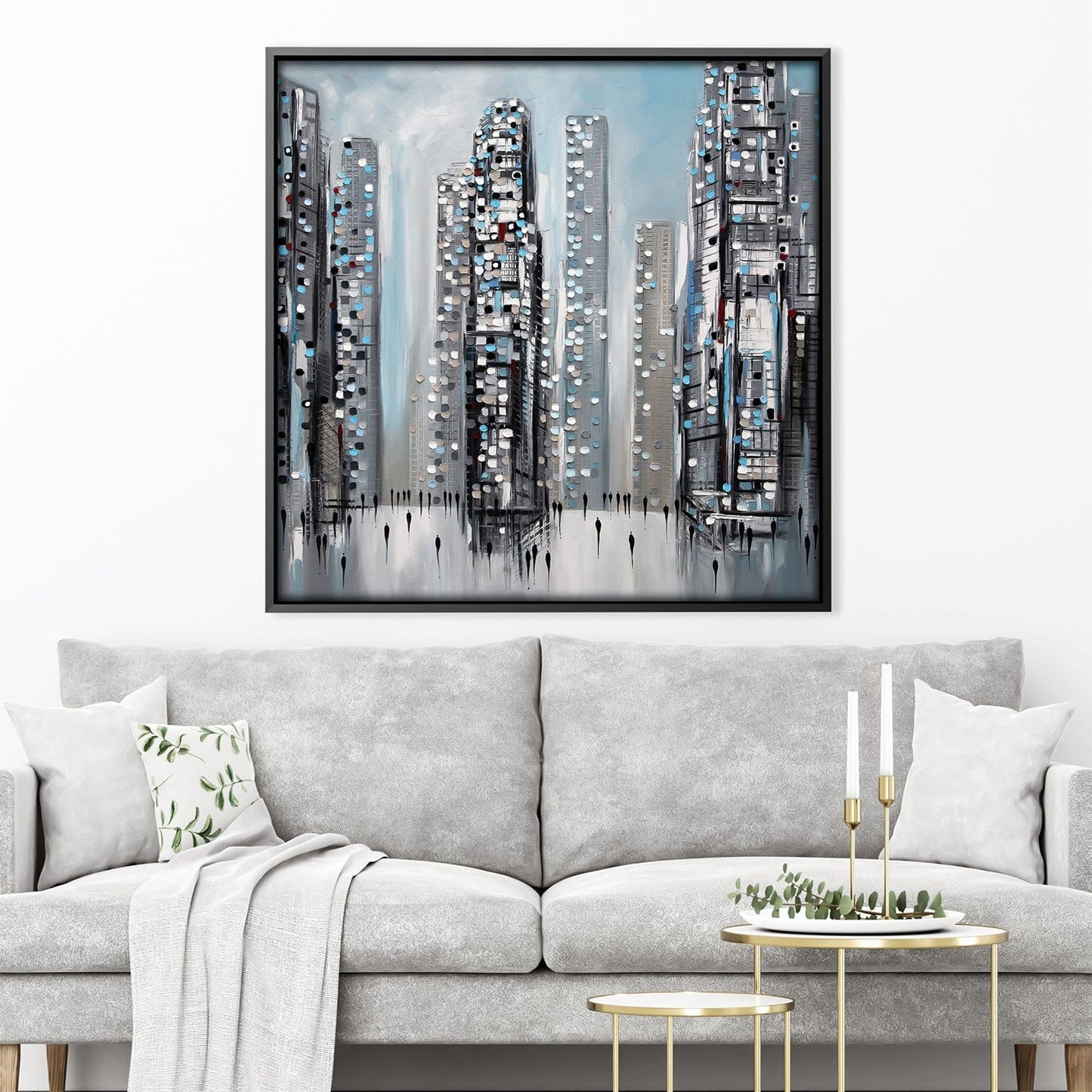 Urban Skyline in Light and Shadow - Contemporary Oil Painting for Modern Decor