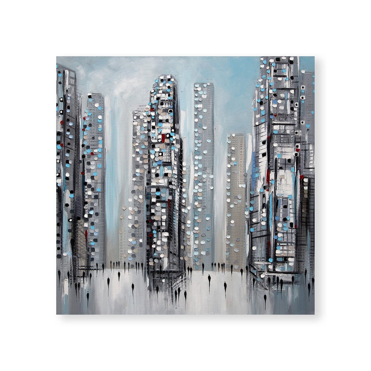 Urban Skyline in Light and Shadow - Contemporary Oil Painting for Modern Decor