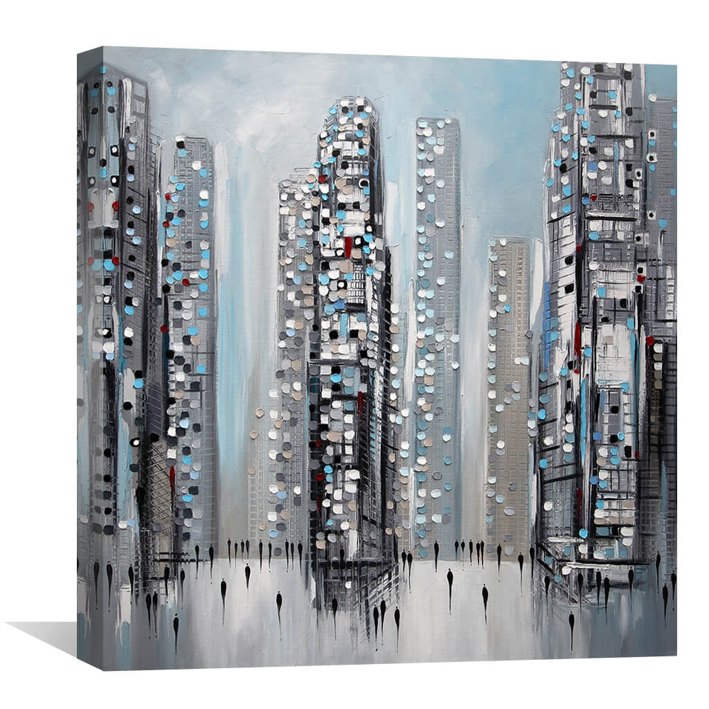 Urban Skyline in Light and Shadow - Contemporary Oil Painting for Modern Decor