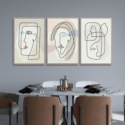 Abstract Line Art Faces - Modern Minimalist Oil Painting for Contemporary Decor