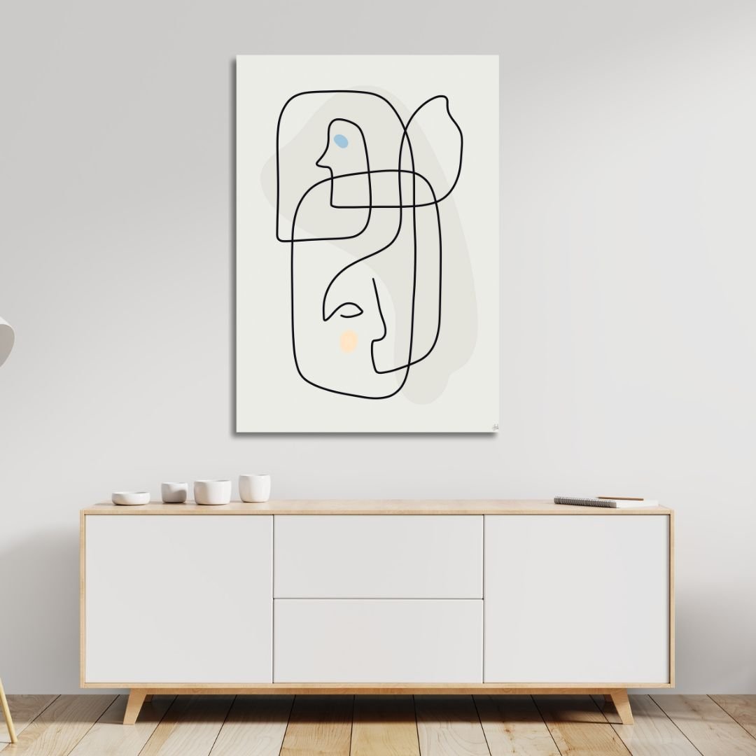 Abstract Line Art Faces - Modern Minimalist Oil Painting for Contemporary Decor