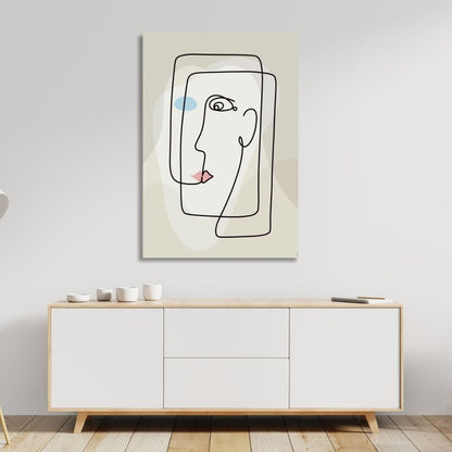 Abstract Line Art Faces - Modern Minimalist Oil Painting for Contemporary Decor