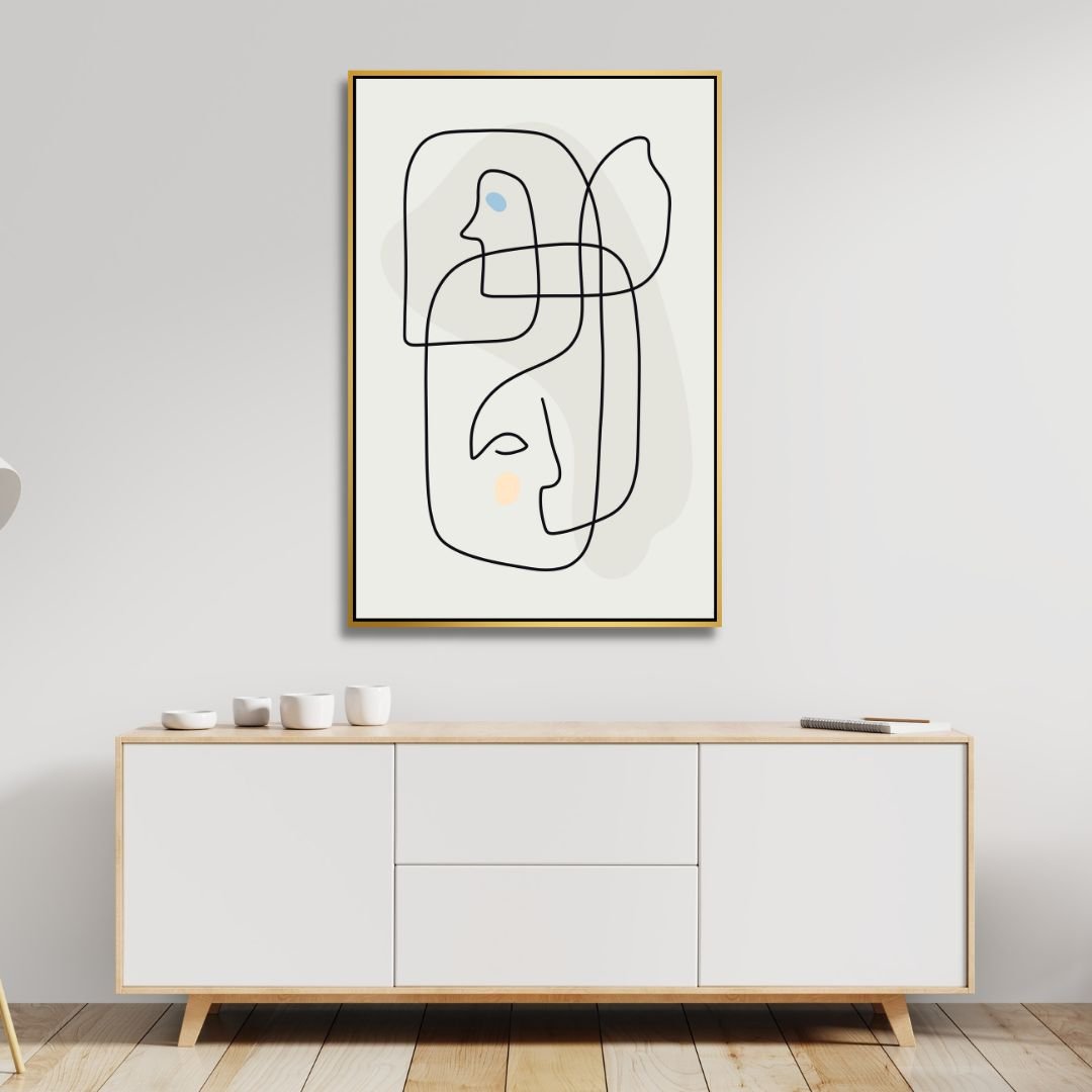 Abstract Line Art Faces - Modern Minimalist Oil Painting for Contemporary Decor