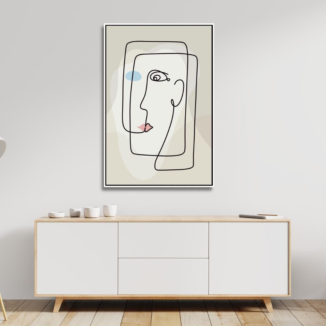 Abstract Line Art Faces - Modern Minimalist Oil Painting for Contemporary Decor