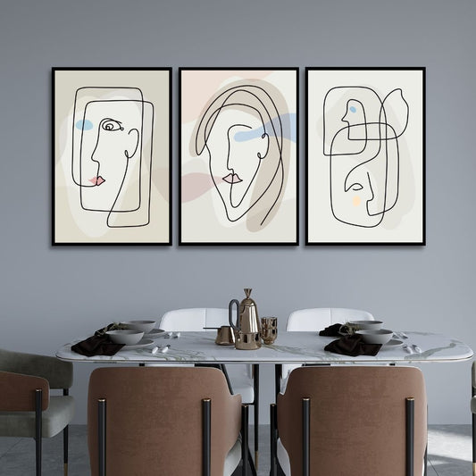 Abstract Line Art Faces - Modern Minimalist Oil Painting for Contemporary Decor