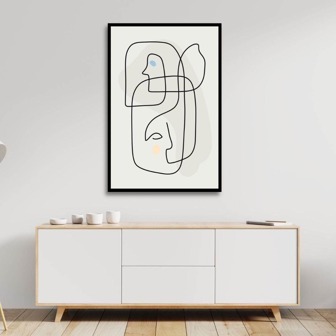 Abstract Line Art Faces - Modern Minimalist Oil Painting for Contemporary Decor