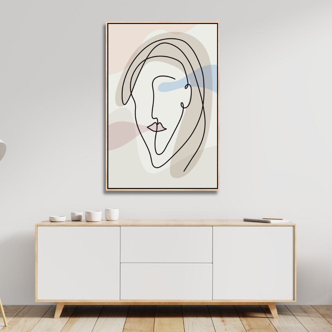 Abstract Line Art Faces - Modern Minimalist Oil Painting for Contemporary Decor