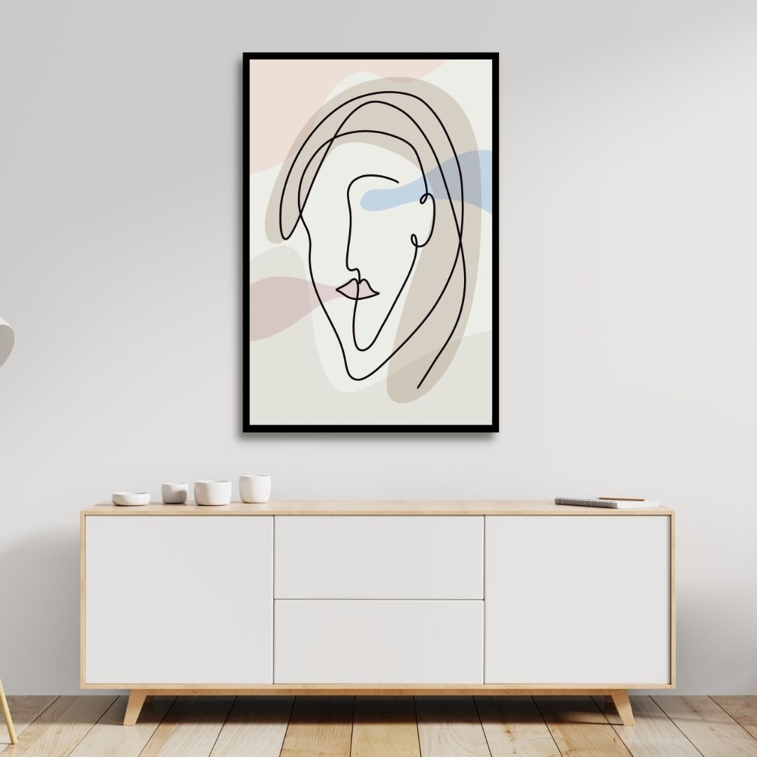 Abstract Line Art Faces - Modern Minimalist Oil Painting for Contemporary Decor