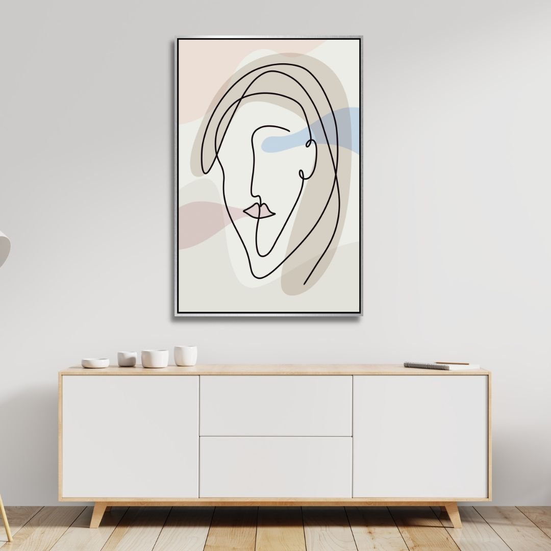 Abstract Line Art Faces - Modern Minimalist Oil Painting for Contemporary Decor