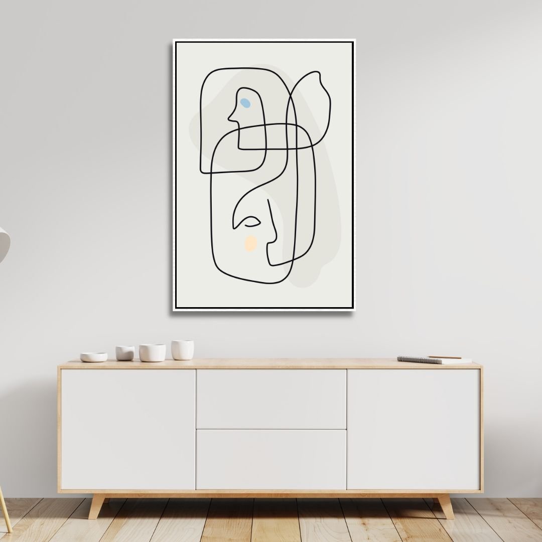 Abstract Line Art Faces - Modern Minimalist Oil Painting for Contemporary Decor