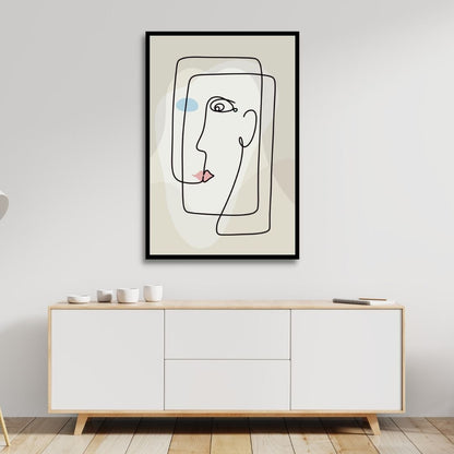 Abstract Line Art Faces - Modern Minimalist Oil Painting for Contemporary Decor