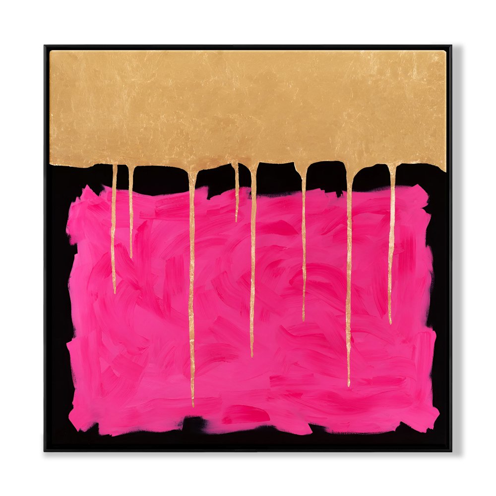 Vibrant Pink and Gold Abstract Oil Painting for Modern Home Decor