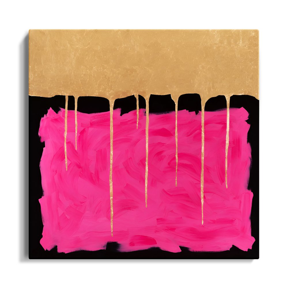 Vibrant Pink and Gold Abstract Oil Painting for Modern Home Decor