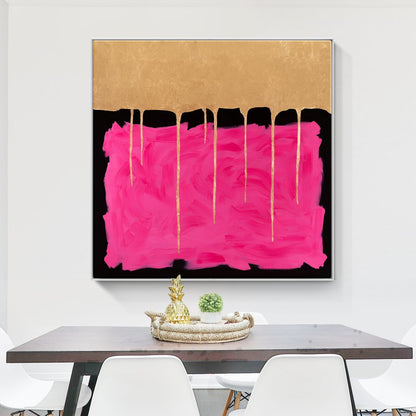 Vibrant Pink and Gold Abstract Oil Painting for Modern Home Decor