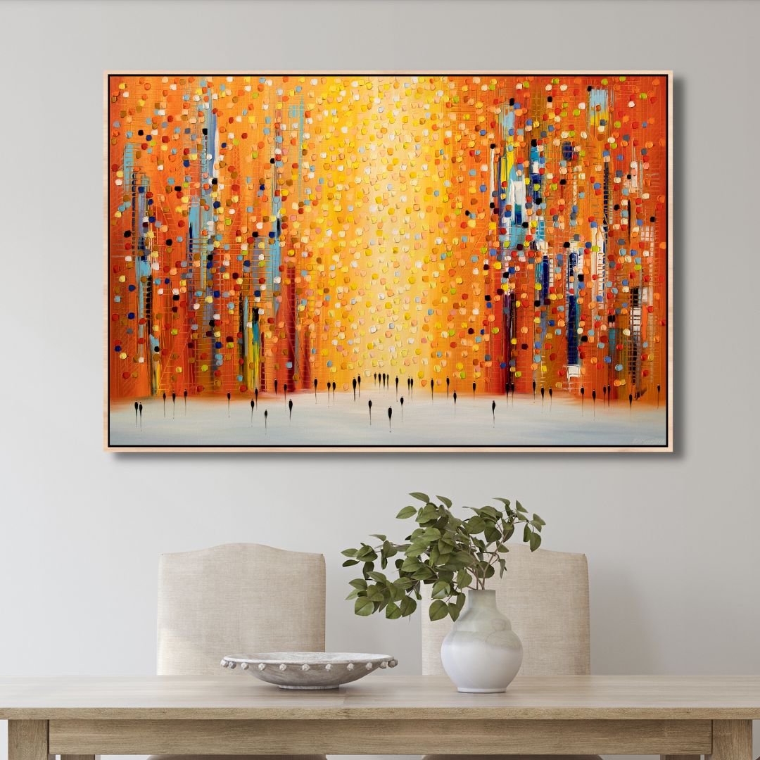 Vibrant Orange Sunset Abstract Oil Painting for Modern Home Decor