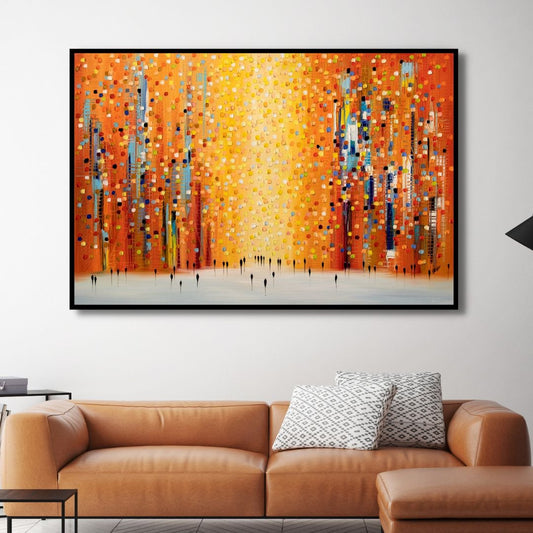 Vibrant Orange Sunset Abstract Oil Painting for Modern Home Decor