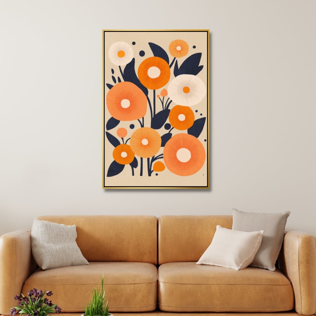 Vibrant Orange and White Floral Abstract Oil Painting for Modern Decor