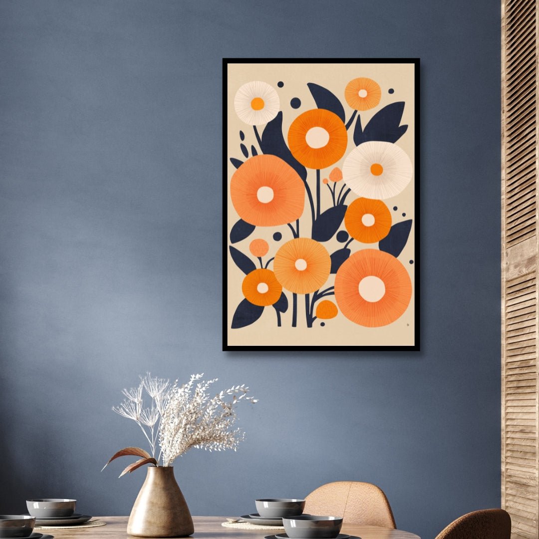 Vibrant Orange and White Floral Abstract Oil Painting for Modern Decor