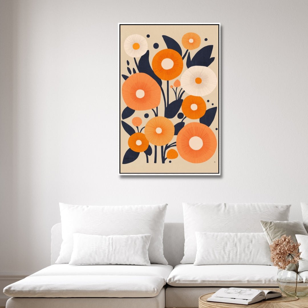 Vibrant Orange and White Floral Abstract Oil Painting for Modern Decor