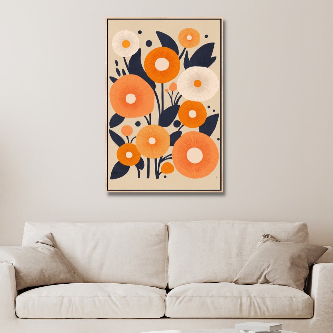 Vibrant Orange and White Floral Abstract Oil Painting for Modern Decor