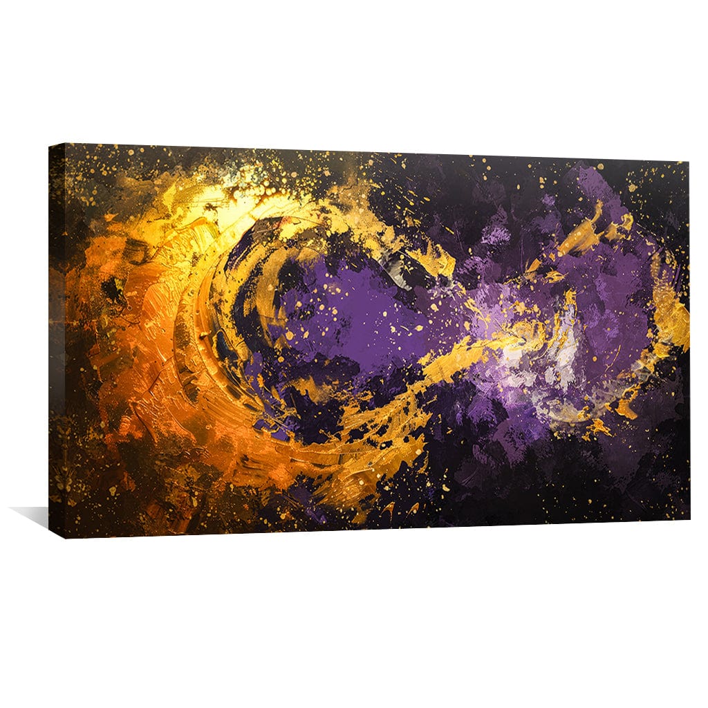 Vibrant Abstract Oil Painting in Purple and Gold for Modern Home Decor