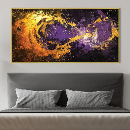 Vibrant Abstract Oil Painting in Purple and Gold for Modern Home Decor