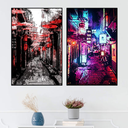 Vibrant Osaka Streets Nightlife Canvas Art for Modern Home Decor