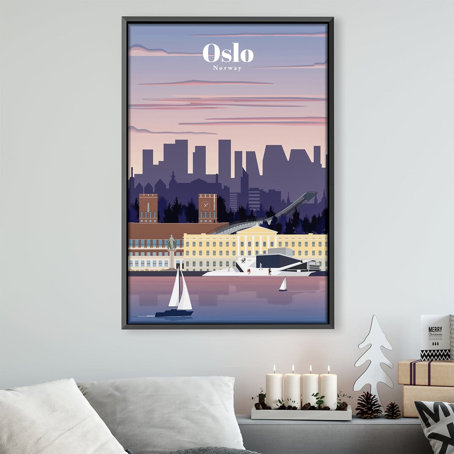 Scenic Oslo Oil Painting - Norwegian Waterfront Landscape Art Print