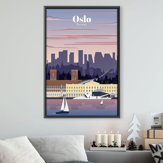 Scenic Oslo Oil Painting - Norwegian Waterfront Landscape Art Print