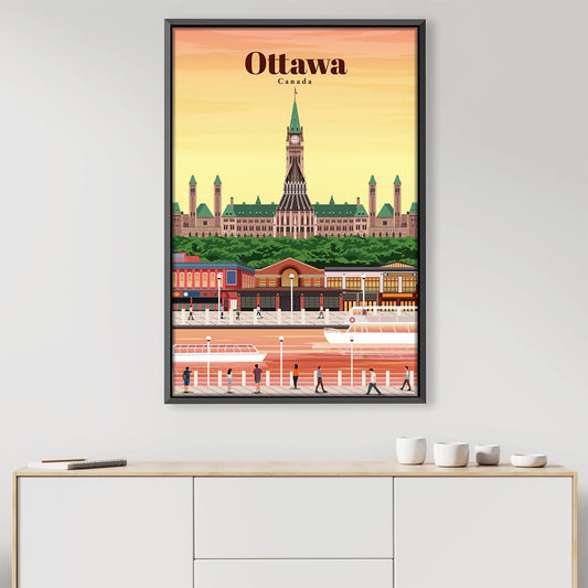 Ottawa Cityscape Oil Painting - Vibrant Sunset Watercolor Artwork