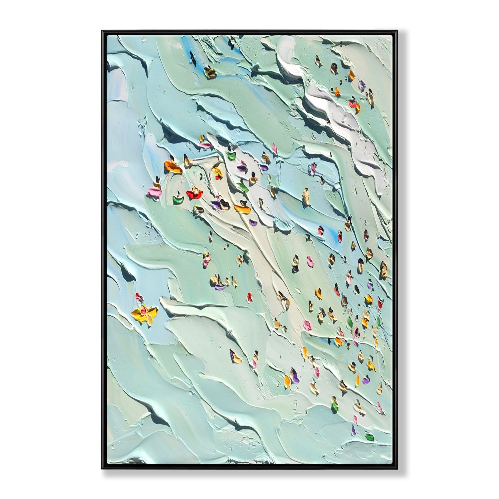 Joyful Day at the Beach: Vibrant Oil Painting of Summer Swimming Scene