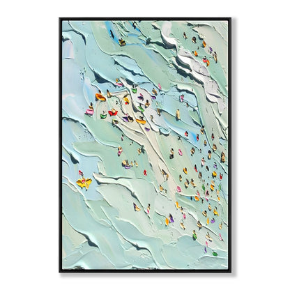 Joyful Day at the Beach: Vibrant Oil Painting of Summer Swimming Scene