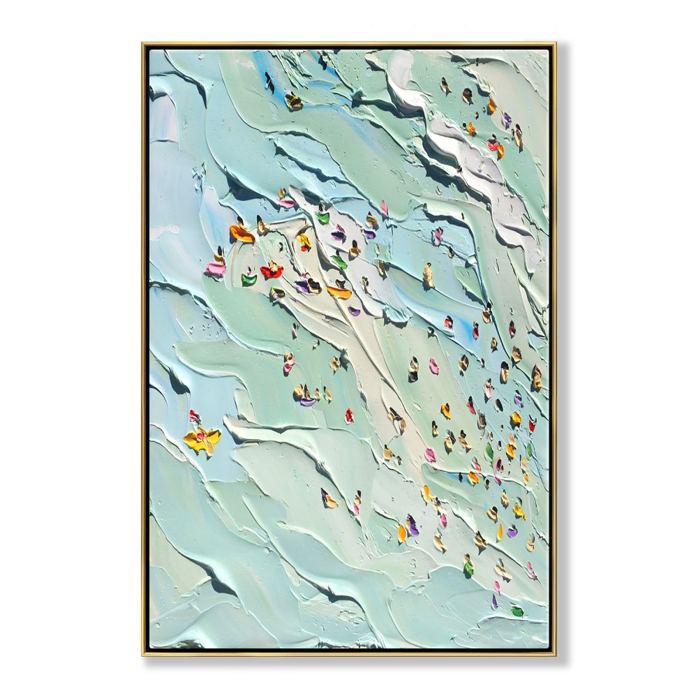Joyful Day at the Beach: Vibrant Oil Painting of Summer Swimming Scene