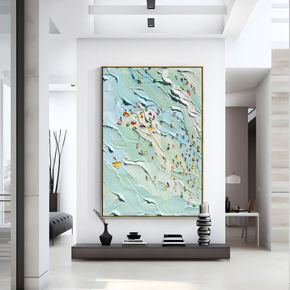 Joyful Day at the Beach: Vibrant Oil Painting of Summer Swimming Scene