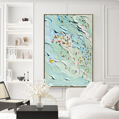 Joyful Day at the Beach: Vibrant Oil Painting of Summer Swimming Scene