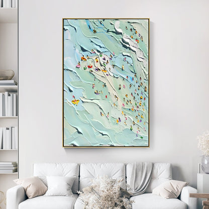 Joyful Day at the Beach: Vibrant Oil Painting of Summer Swimming Scene