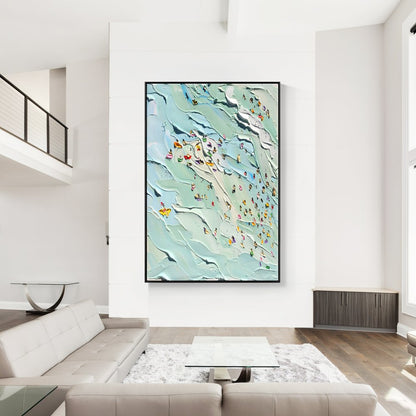 Joyful Day at the Beach: Vibrant Oil Painting of Summer Swimming Scene