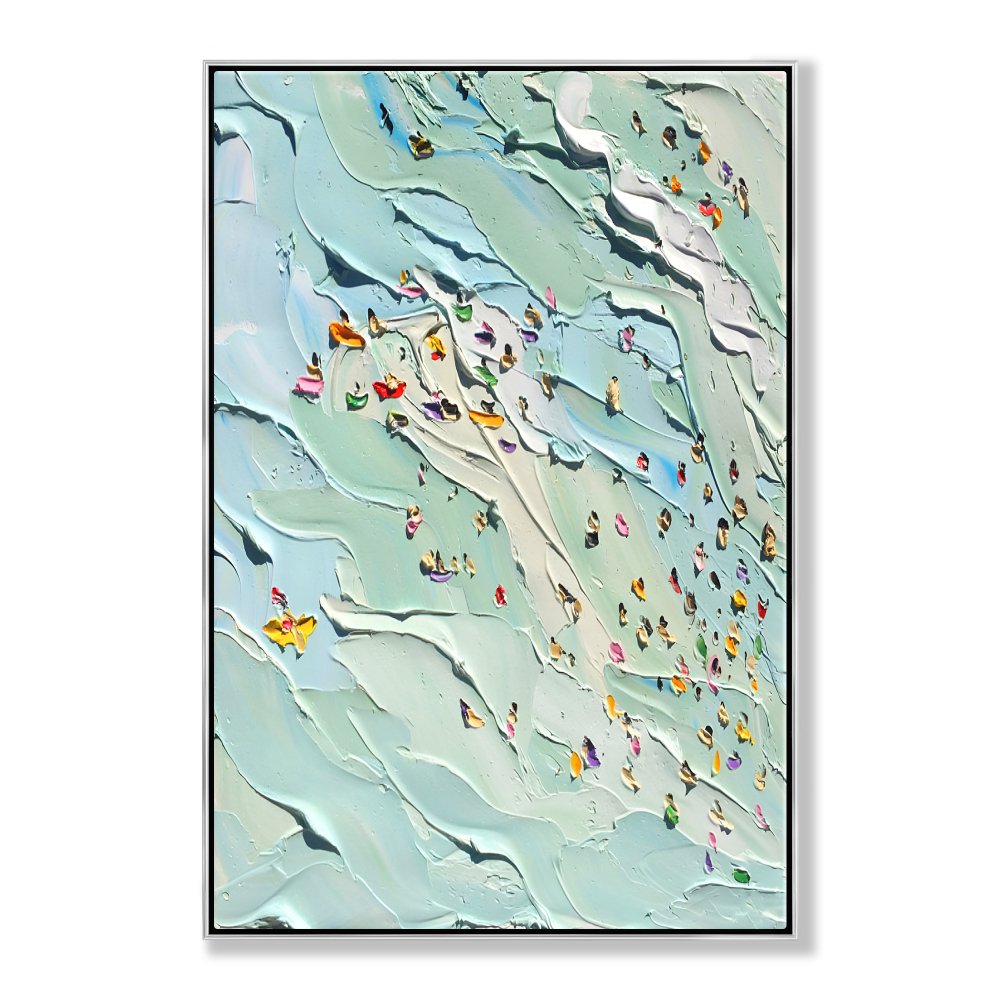 Joyful Day at the Beach: Vibrant Oil Painting of Summer Swimming Scene