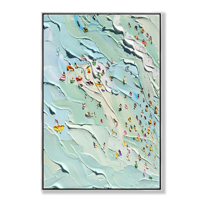 Joyful Day at the Beach: Vibrant Oil Painting of Summer Swimming Scene